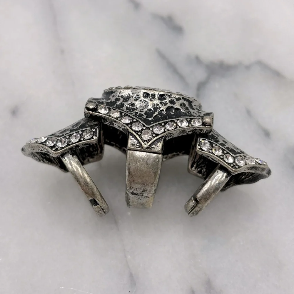 Antique Silver Tone & Crystal‎ FINGER Knuckle Ring